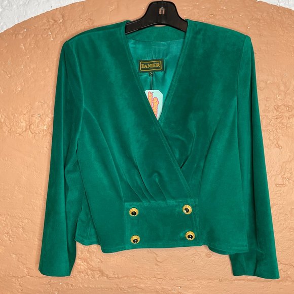80's Emerald Green Suede Jacket (2PCE SUIT) - Picture 1 of 2